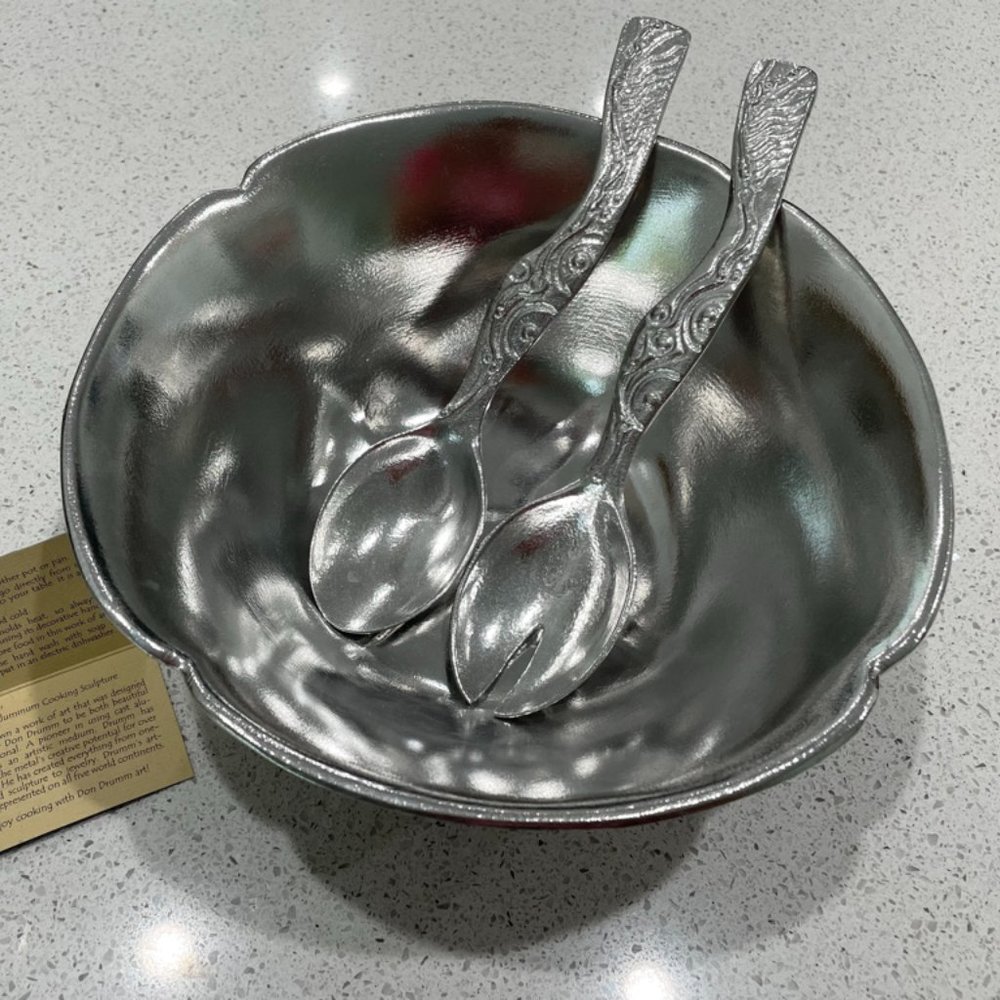Cast Aluminum Cooking Bowl Sculpture and Serving spoons